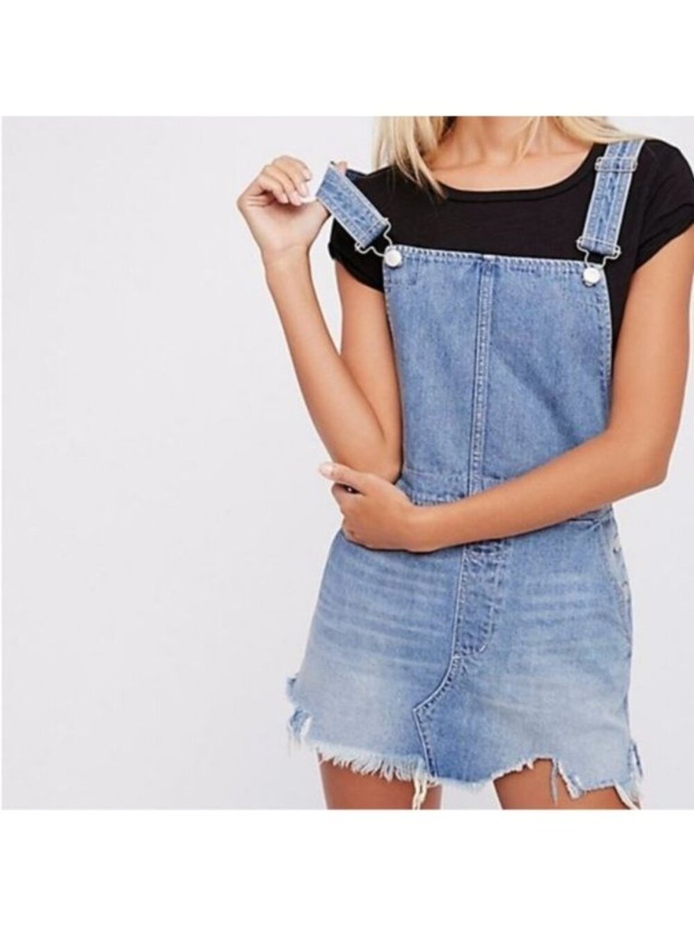 NWOT Free People Distressed Denim Overall Mini Skirt 12/L | Indie Sleaze Grunge - Picture 15 of 16